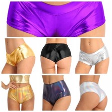 Women Metallic Leather Booty Shorts Zipper Wetlook Hot Pants Rave Dance Clubwear