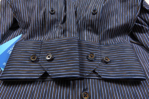 Bugatchi Mens OoohCotton 8 Way Stretch Navy Blue Striped Casual Shirt XL NWT NEW - Picture 10 of 17
