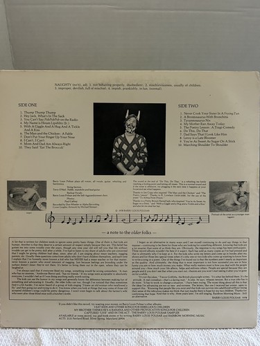 Barry Louis Polisar Naughty Songs for Boys and Girls LP 1978 Vinyl Record - Foto 2 di 4