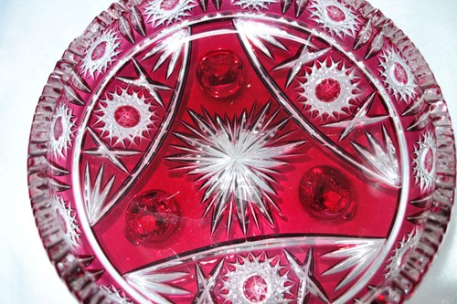 Cuenco, cuenco de vidrio, cuenco de cristal de plomo en 3 pies, vidrio rojo - Imagen 3 de 6