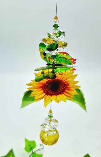 Sunflower Butterfly Crystal Suncatcher gift for her mum, hanging suncatchers - Picture 7 of 12