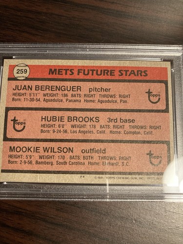 1981 TOPPS #259 HUBIE BROOKS - MOOKIE WILSON RC PSA - Foto 5 di 5