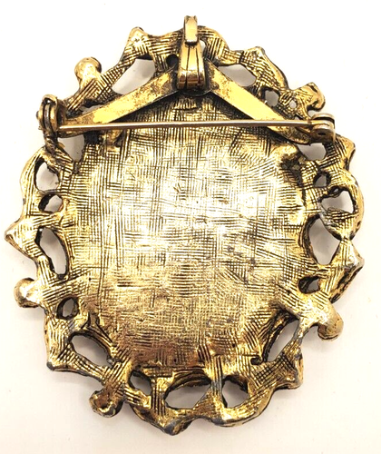 Colgante Pin Ovalado Camafeo Dama Punta Micro Aguja Tono Dorado Vintage Negro y Rojo - Imagen 5 de 8