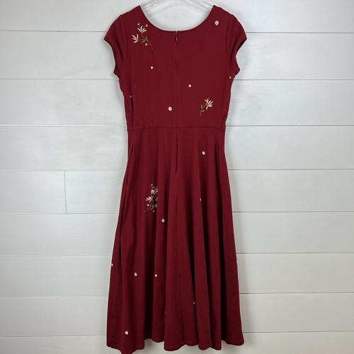 WAYWARD FANCIES ESHAKTI COTTON JERSEY EMBROIDERED FLORAL MIDI DRESS Women Large - Picture 8 of 15