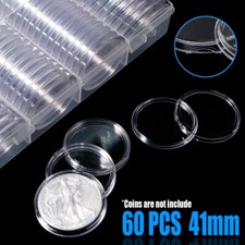 60Pcs 41mm 1.61in Clear Coin Capsules Storage Box Holder  Case Coins Container