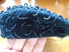 VINTAGE ..O-LA -LA womens black bugle bead beret wool felt