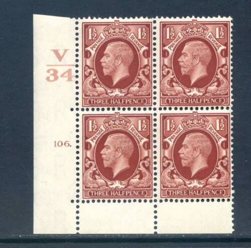 GB 1 1/2d Red Brown Photogravure SG441 V34 Cyl 106 Dot (EP) Block 4 mounted Mint - Picture 1 of 2