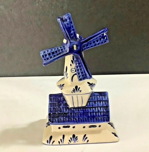 Set 4 DELFT BLUE Holland Candle Holder, Plaque, Windmill & Lady Water Figurine - Picture 10 of 12