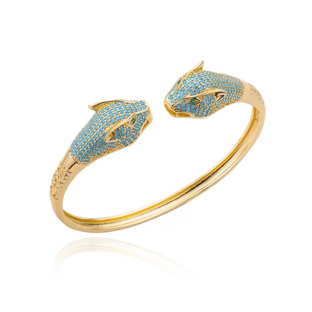 Gothic Jaguar Bangle, Punk Jaguar Head Bangle, 18K Gold Gothic Jaguar Bangle, Punk Jaguar Head Bangle, 18K Gold