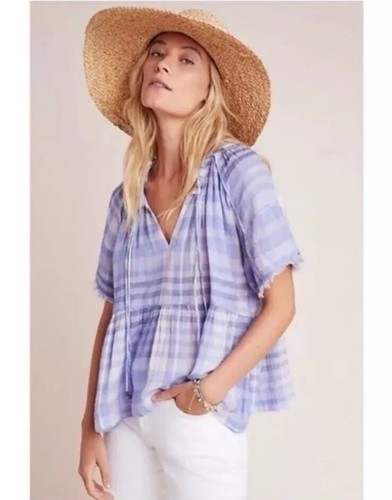 Anthropologie Pilcro & the Letterpress Bette babydoll ruffled plaid blouse SMALL