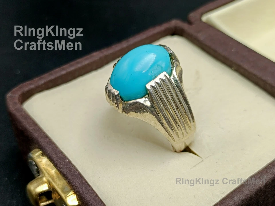 Anillo turquesa natural para hombre en plata de ley 925 talla 9 anillos de piedras preciosas Foto 3 de 4