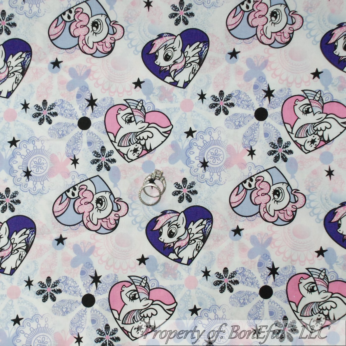 Trapunta BonEful TESSUTO FQ cotone bianco rosa viola MY LITTLE PONY ragazza cuore cavallo