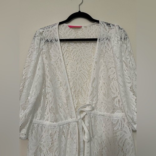Lilly Pulitzer weiß Spitze vorne offen Kimono Überwurf Einheitsgröße - Bild 4 von 8