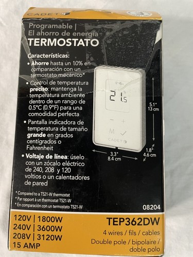 Cadet TEP362DW EnergySaving Double Pole Programmable Thermostat,15A,120/208/208V - Picture 4 of 6