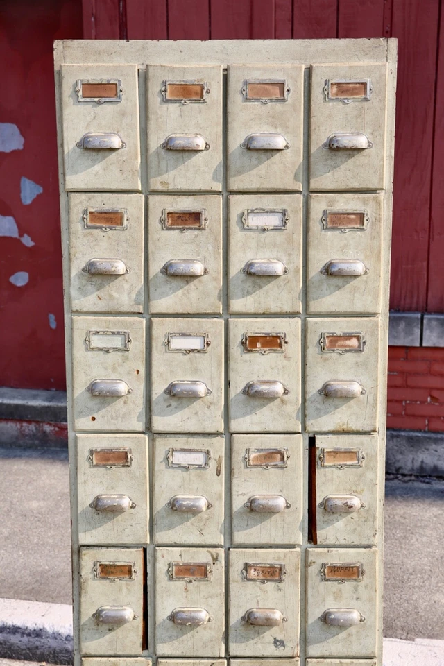 Antique File Cabinet apothecary wood drawer organizer vintage Book Ledger Holder - Image 4 of 4