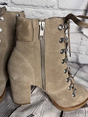 Gianni Bini Lace Up Suede Combat Boots Size 8 Taupe Chunky Block Heel NWOB - Picture 8 of 22