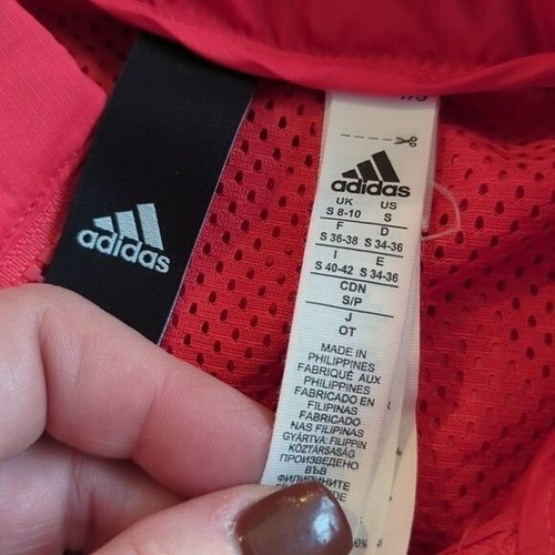 Adidas Logo Windbreaker Color Block Red Peach Track Nylon Jacket Size M Vented - Picture 2 of 7