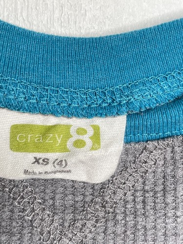 Crazy8 Waffle Knit Raglan Shirt Boys Size XS 4 Long Sleeve Gray Blue Crew Neck - Picture 4 of 4