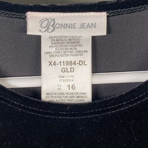 MSRP $68 Bonnie Jean Girls Velvet Plaid Drop-Waist Dress Black Gold Size 16 NWOT - Picture 3 of 4