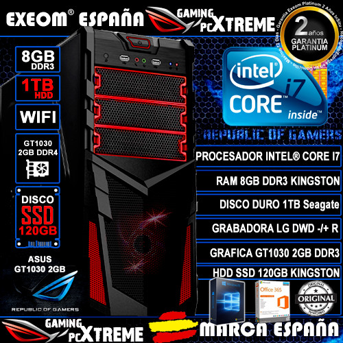 Ordenador Gaming Intel i7 8GB DDR3 1TB SSD 120GB WIFI GT1030 2GB...