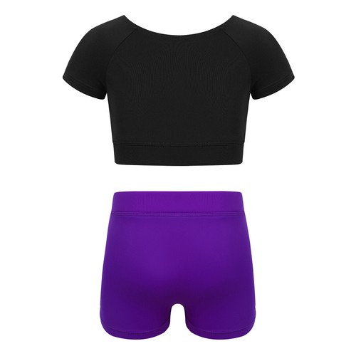 Boys Girls Gymnastics Jumpsuits Short Sleeves Shorts Bodysuits Dance Biketard - Picture 32 of 38