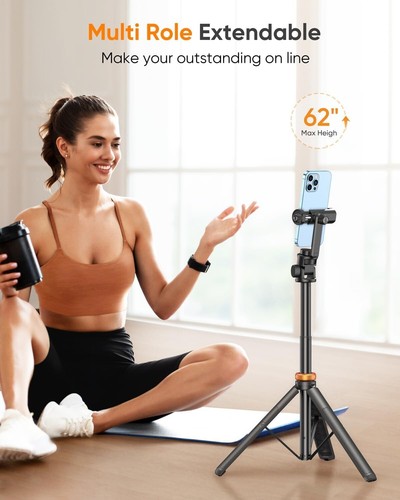 62'' Phone Selfie Stick Tripod, Remote for Phone/DJI/Camera/Go Pro - Picture 6 of 9
