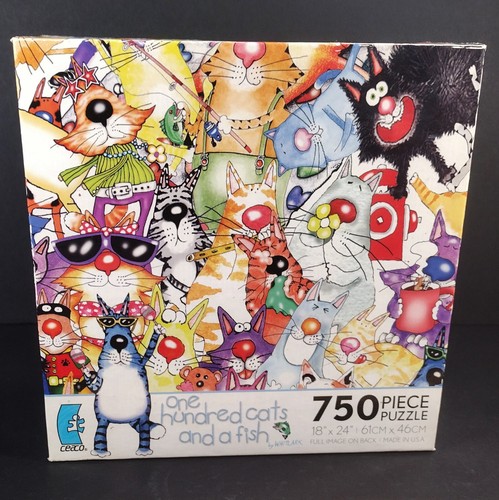 Jigsaw Puzzle One Hundred Cats and a Fish 750 Pc 18x24 Finished Ceaco Sealed