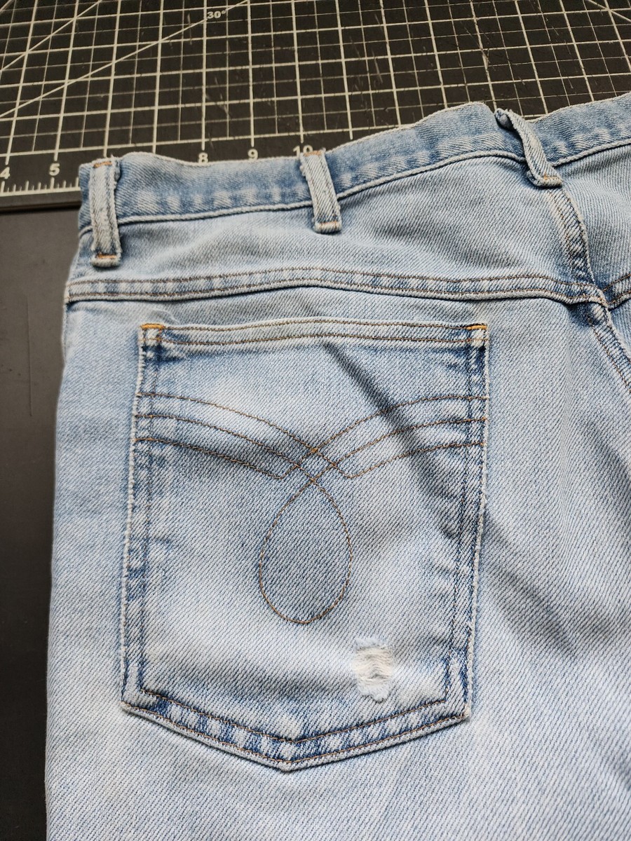 Vintage Light Wash Denim Jeans Distressed Stained Damaged
