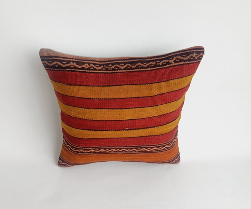 16x16 Striped Kilim Pillow Cover , Throw Kilim Cushion Cover - Picture 2 of 9