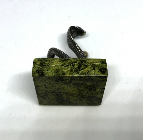 Vintage Sterling Silver 925 Serpent with Apple on septarian stone base ornament - Picture 8 of 9