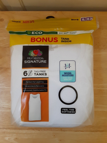 Fruit of The Loom Boys (6 Pack) Tag-Free Tanks Size XL (18-20)  NEW WITH TAGS - Picture 1 of 2