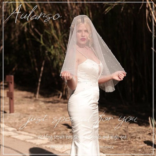 2 Tier Bridal Veil Short Wedding Veils Pearl Veil for Brides Lace Veil with C... - Picture 7 of 7