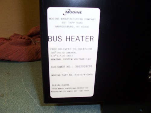 MODINE 70,000 BTU 12 VOLT BUS HEATER COMPLETE (NEW) - Picture 6 of 6