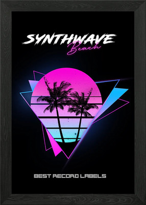 SYNTHWAVE BEACH 80er Jahre gerahmtes Wandbild Poster Leinwanddruck Bild