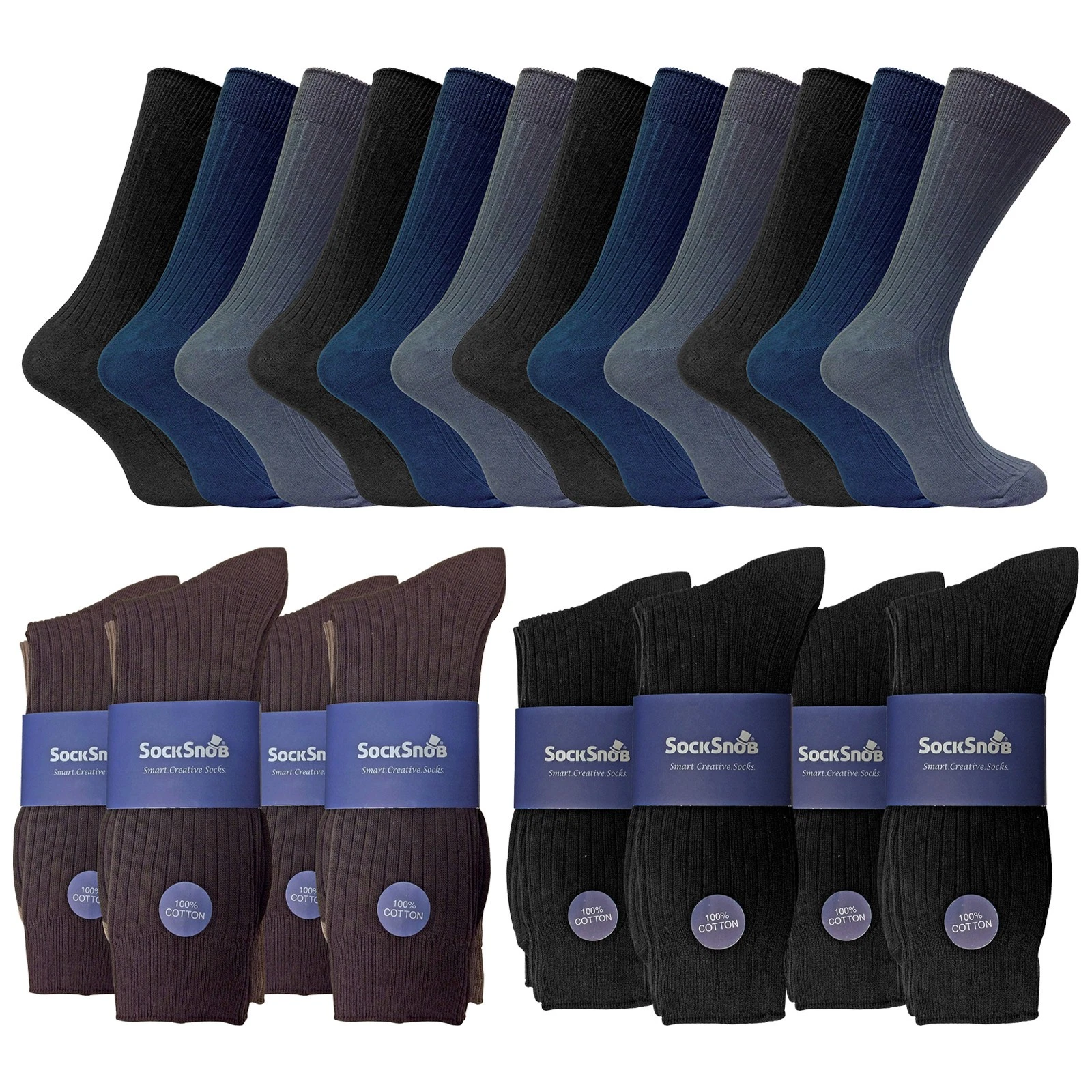 12 Pairs Mens Thin Soft 100% Cotton Plain Coloured Socks