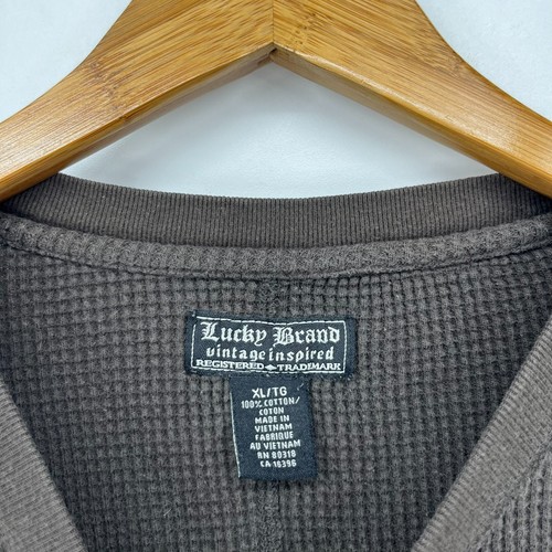 Lucky Brand Long Sleeve Thermal Shirt Men's XL Brown Y2K Logo Crew Neck Vintage - Picture 5 of 8