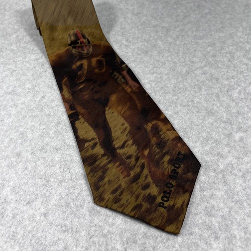 Polo Ralph Lauren Tie Mens Brown Silk Football Player Print Polo Sport Made USA - Picture 4 of 15