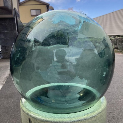 Japanese Glass Fishing Float Buoy Ball 98 in Vintage DOUBLE F 002 Green - Picture 8 of 10