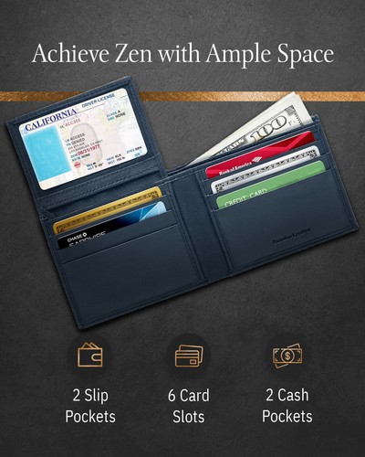 Genuine Leather Minimalist Bifold Wallets For Men RFID Blocking Slim Mens Wallet - Picture 28 of 47