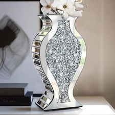 Crushed Diamond Mirror Vase Crystal Silver Glass Stunning Decorative Vase Flo...