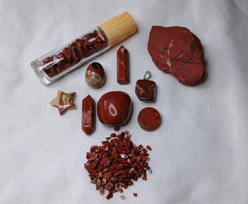 Red Jasper Crystal Mineral Bundle Set - Point, Egg, Star, Tumble, Pendant, Rough - Picture 2 of 2