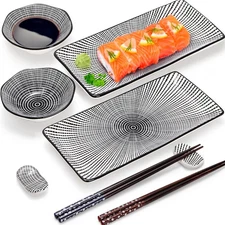 8 Pcs Sushi Plate Set, Ceramic Sushi Serving Set for 2, Japanese Sushi Dinner...