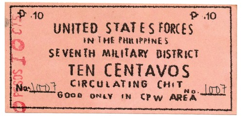 ND Philippines CPW Area 7th Military District Unlisted 10c Chit SECTOR UNKNOWN - Picture 2 of 4