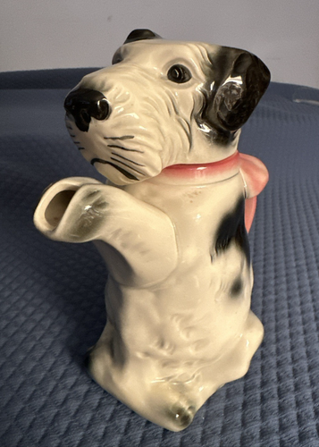 Vintage Erphila Keramik schwarz & weiß Terrier Hund mit rosa Schleife Teekanne Germany 1950er - Bild 3 von 11