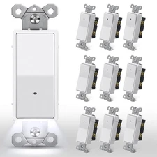 CML 10 Pack Single Pole Illuminated Light Switch with Cool White LED Nightlig...