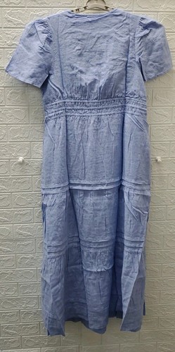 New QUINCE 100% European Linen Tiered Short Sleeve Maxi Dress Blue Size L - Picture 3 of 6