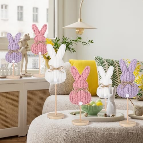 6 PCS Easter Decor Easter Table Centerpiece Decorations Flocked Easter Rabbit - Imagen 7 de 8