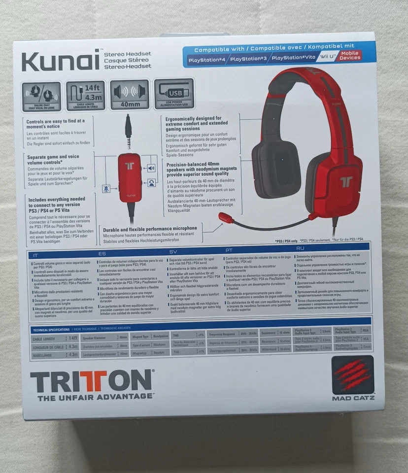 🎧 Cuffie Tritton Kunai Stereo Headset – Rosse – Compatibili PS4, PS3 e PS Vita - Immagine 2 di 4