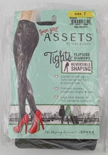 Spanx Love Your Assets Black Tights Flipside Diamond Reversible Shaping Size 2