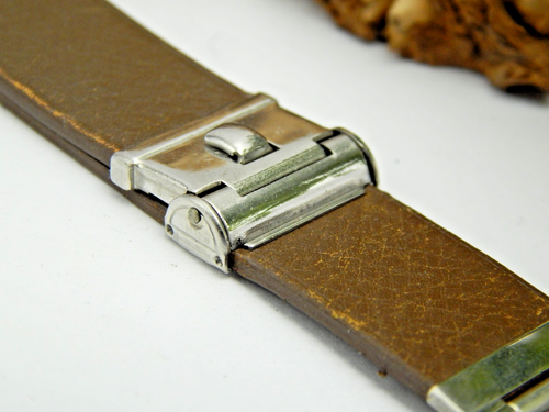 Rare Vintage watch band Brown Leather Forstner Komfit Nasa sliding clasp 19mm - Picture 3 of 7